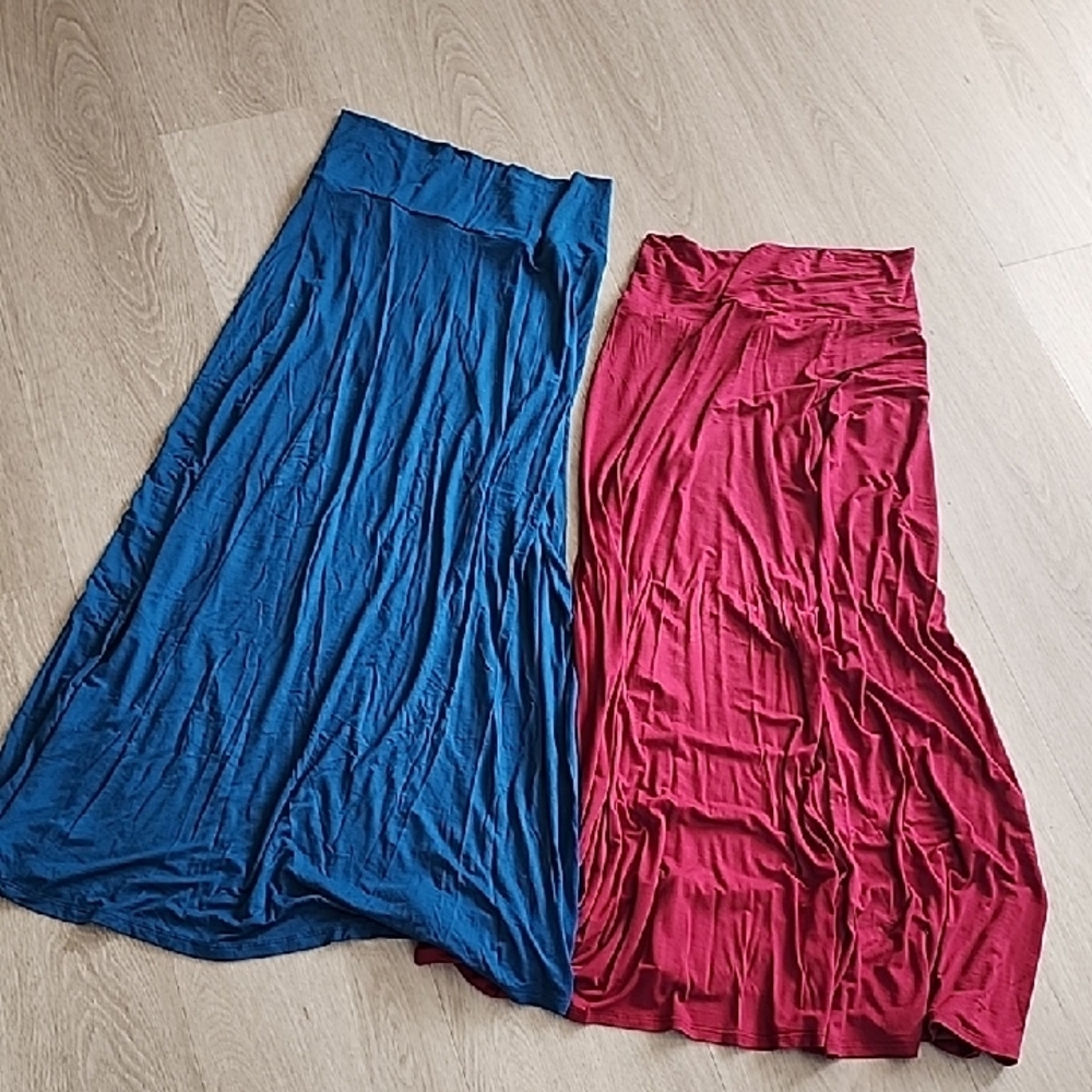 Maxi Turqoise Blue & Burgundy Red Women's Skirt Set Of 2 Stretchy Wear Dif Ways!